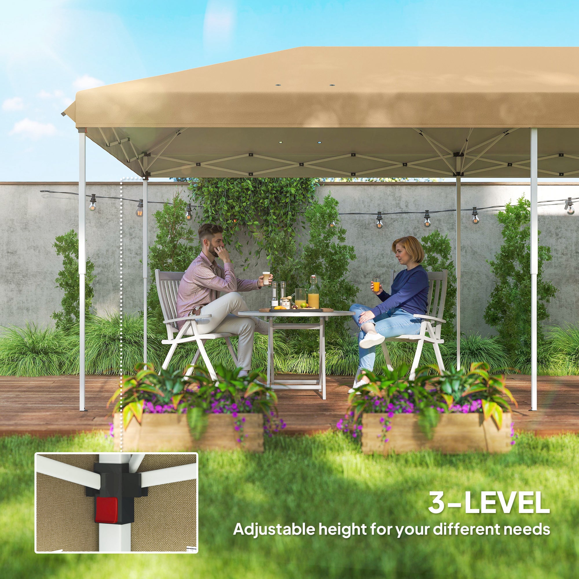 10’ x 20’ Pop Up Canopy Tent with Netting, Heavy Duty Instant Sun Shelter, Large Tents for Parties with Carry Bag for Outdoor, Garden, Patio, Beige