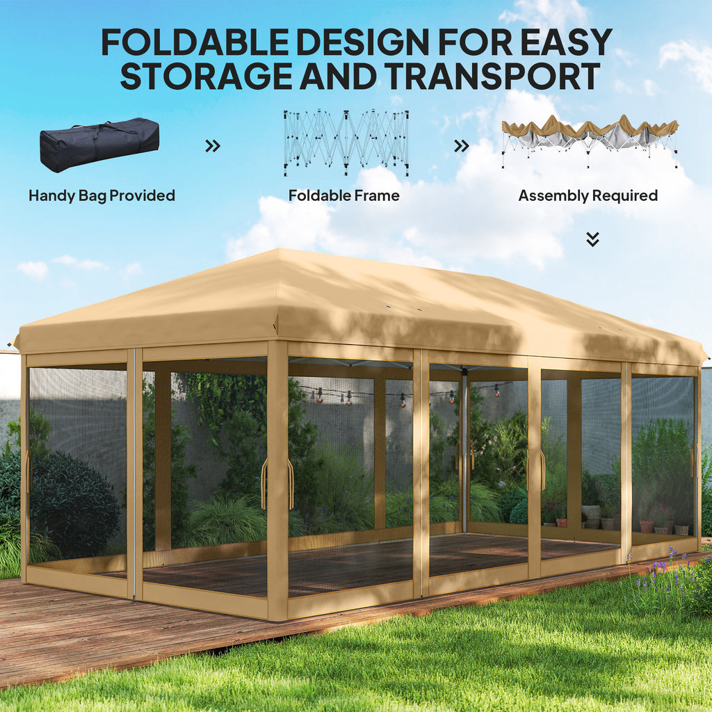 10’ x 20’ Pop Up Canopy Tent with Netting, Heavy Duty Instant Sun Shelter, Large Tents for Parties with Carry Bag for Outdoor, Garden, Patio, Beige