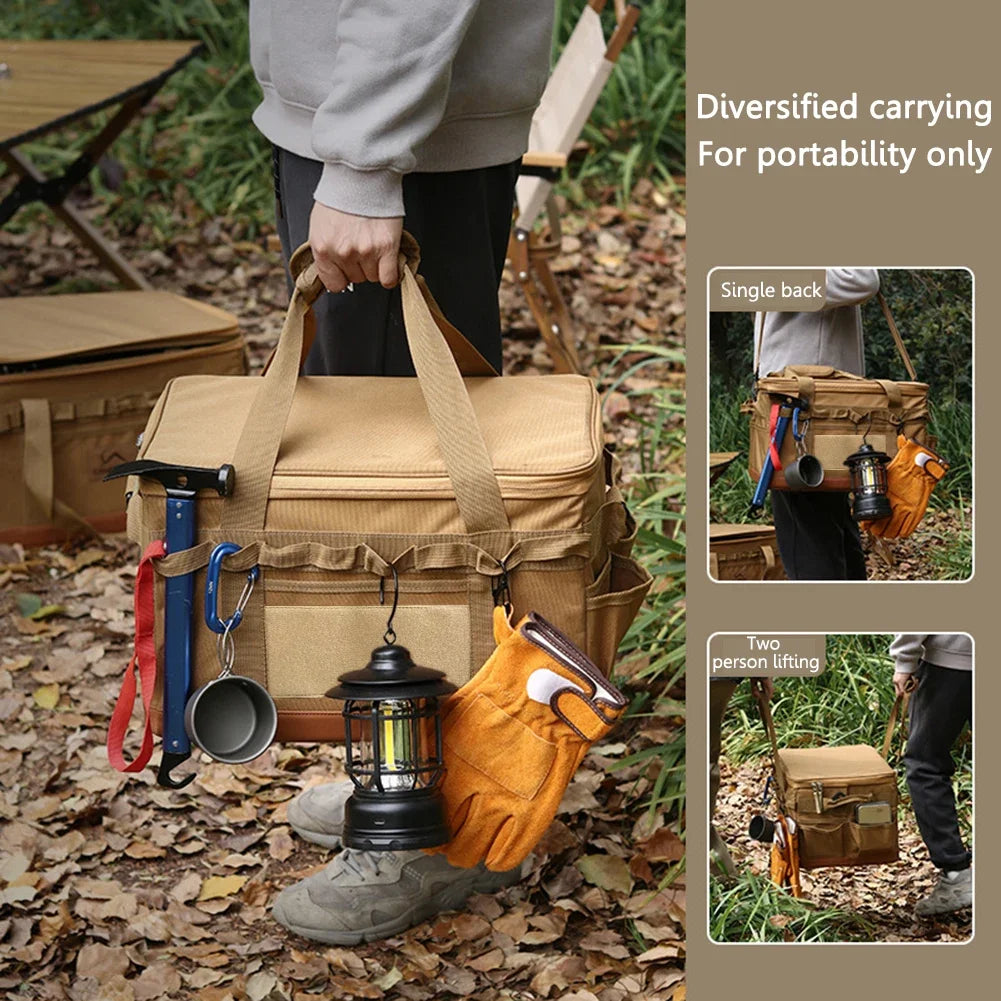 30L Camping Cooking Utensil Organizer Large Capacity Hard Picnic Storage Bag Detachable Multifunctional Utility Camping Supplies