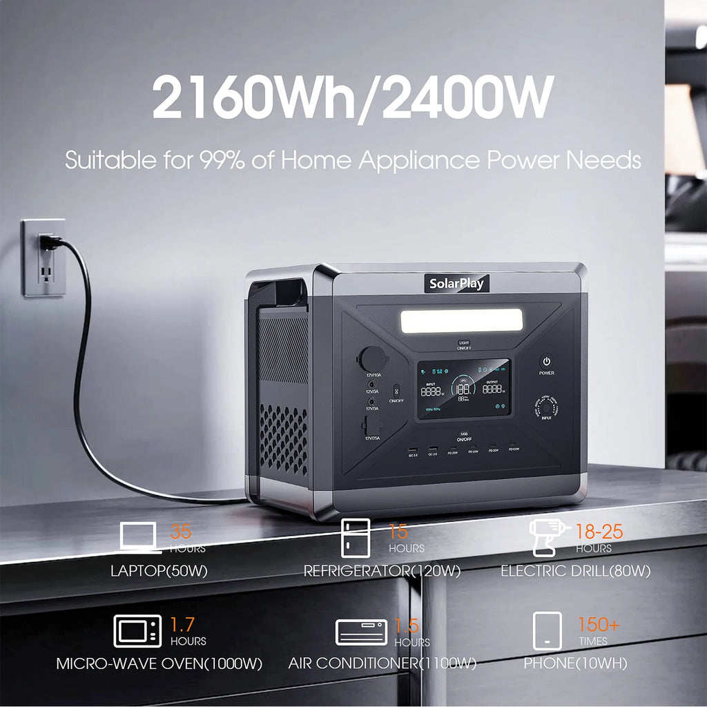 SOLARPLAY Mobile Power 220v 2400w Portable Power Station 2160WH Camping Supplies Auxiliary Battery Lifepo4 For Camping Outdoor
