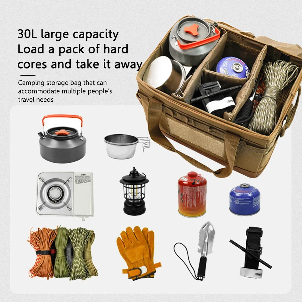 30L Camping Cooking Utensil Organizer Large Capacity Hard Picnic Storage Bag Detachable Multifunctional Utility Camping Supplies