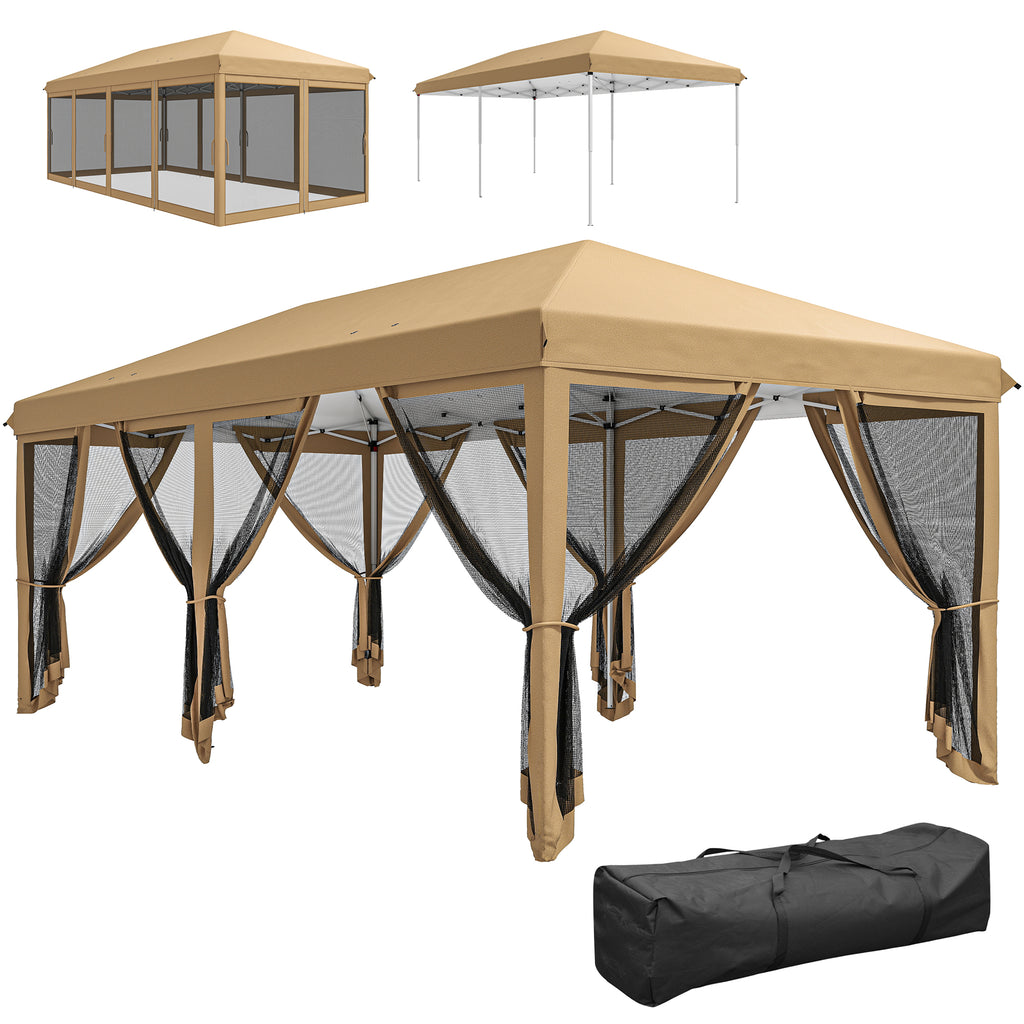 10’ x 20’ Pop Up Canopy Tent with Netting, Heavy Duty Instant Sun Shelter, Large Tents for Parties with Carry Bag for Outdoor, Garden, Patio, Beige