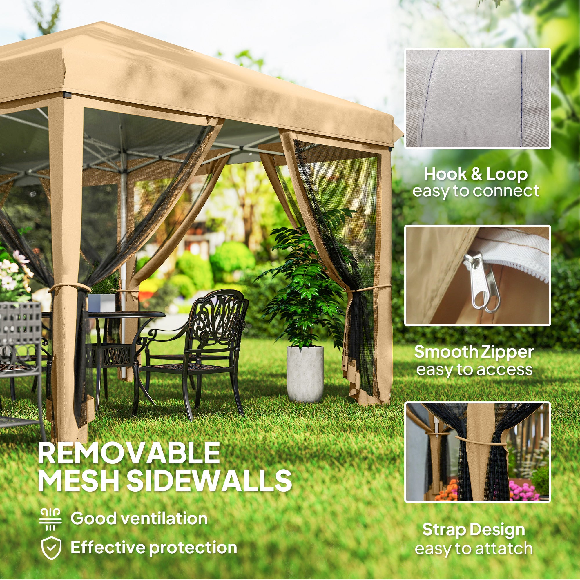 10’ x 20’ Pop Up Canopy Tent with Netting, Heavy Duty Instant Sun Shelter, Large Tents for Parties with Carry Bag for Outdoor, Garden, Patio, Beige